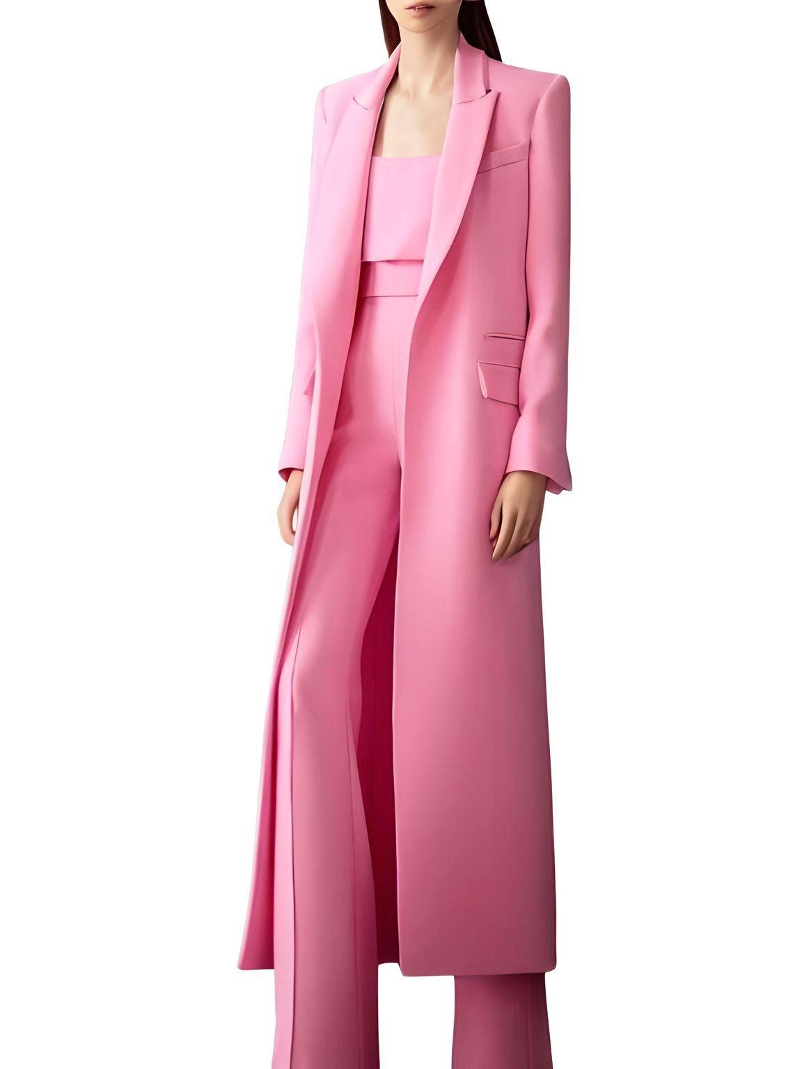 Designer Custom-Made Women Suits Sets Fashion Long Blazer+Wide Leg Pants 2 Piece Elongated Jacket Formal Suit -, Outfit Sets , Drestiny , Blazers, Dress Pants, Jackets, Long Sleeves, Pant Sets, Pant Suits, Pink, Sets , Drestiny , www.shopdrestiny.com