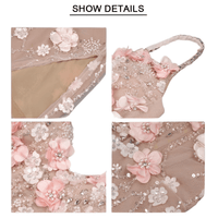 Thumbnail for Diamond-Beaded Pink Sheer Gown Spaghetti Strap Pearls Sequins Structured Flowers High Split Mesh Trendy Celebrity Party Gown