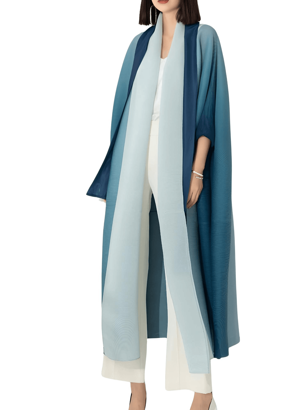 Women's Gradient Pleated Jacket Bat Sleeve Scarf Collar Long Jacket Female Fashion Clothing -, Jackets , Drestiny , Australia, Black, Blue, Brown, Burgundy, Coffee, Dark Brown, Dark Green, Dark Grey, Dark Red, Gold, Green, Jackets, Light Blue, Light Brown, Light Purple, Long Sleeves, New Zealand, Orange, Pink, Purple, United Kingdom, United States, Violet Red, Yellow , Drestiny , www.shopdrestiny.com