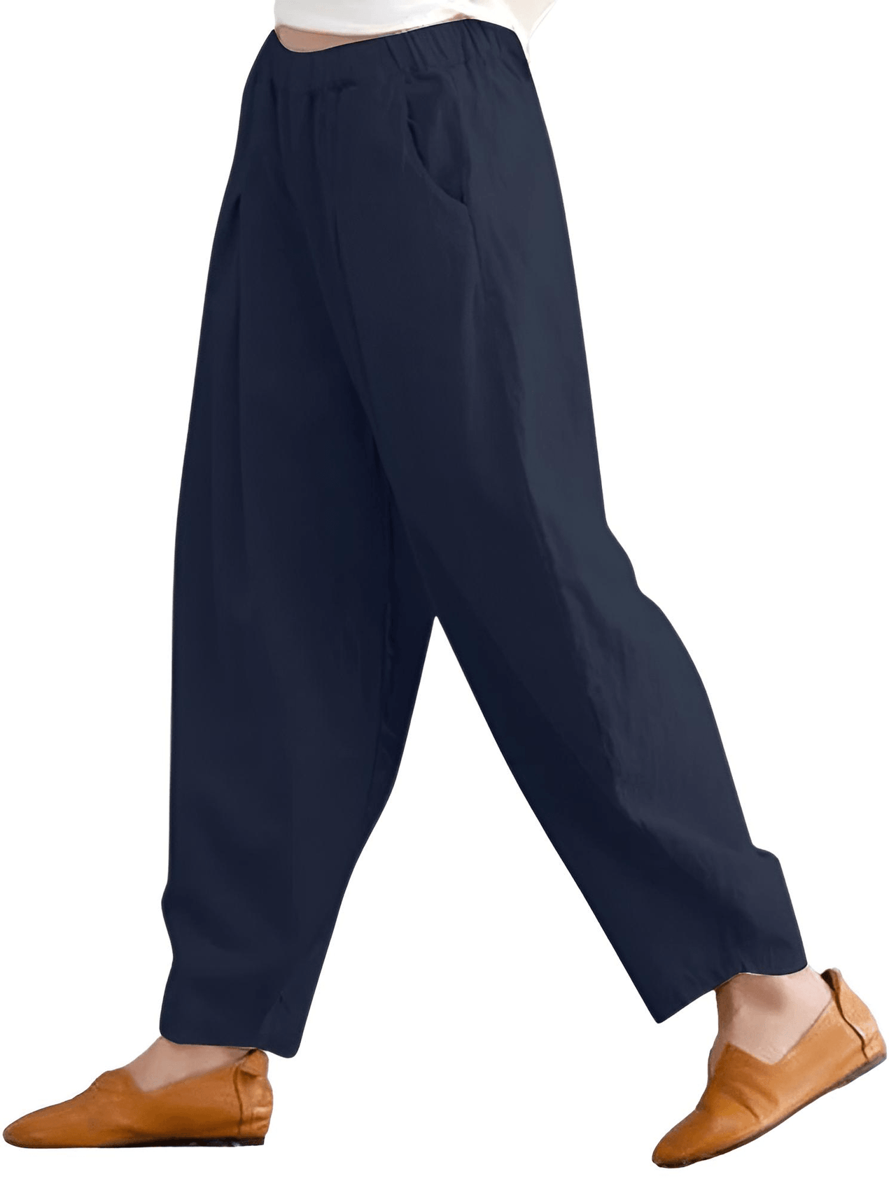 Elastic Waist Trousers Women's Casual Baggy Pants Elegant Loose Wide Leg Pants Vintage Cotton -, Pants , Drestiny , 4XL, 5XL, Australia, Beige, Casual Pants, Dark Blue, Dark Orange, FR, L, M, Navy, New Zealand, Orange, S, United Kingdom, United States, XL, XXL, XXXL , Drestiny , www.shopdrestiny.com