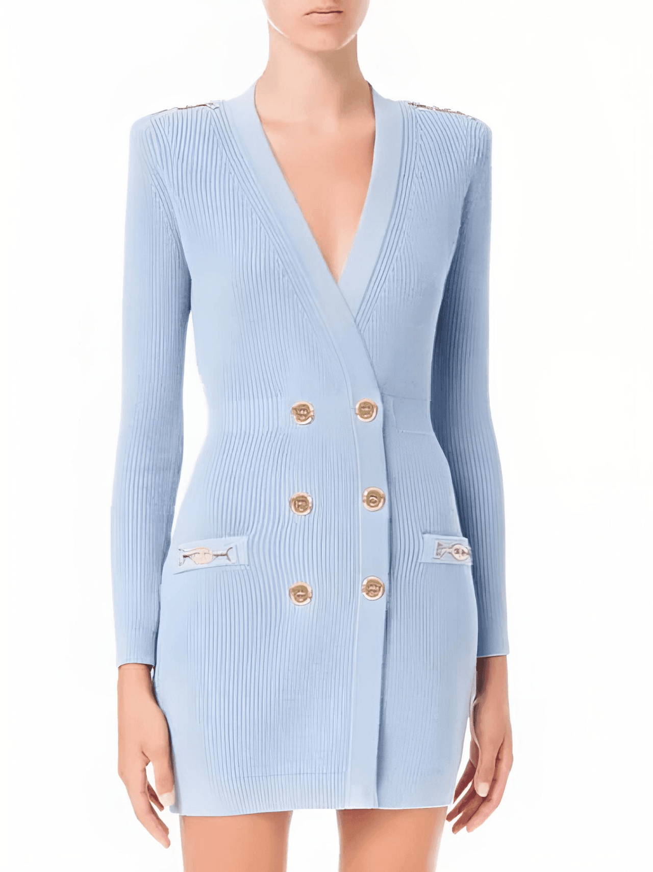 Elegant Women V-Neck Gold Chain Knit Dress -, Dresses , Drestiny , Australia, Black, Brown, Canada, Chocolate, FR, L, Light Blue, Long Sleeves, M, Mini Dresses, New Zealand, Red, S, United Kingdom, United States, White, XL , Drestiny , www.shopdrestiny.com