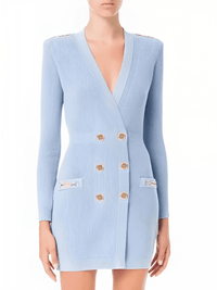 Thumbnail for Elegant Women V-Neck Gold Chain Knit Dress -, Dresses , Drestiny , Australia, Black, Brown, Canada, Chocolate, FR, L, Light Blue, Long Sleeves, M, Mini Dresses, New Zealand, Red, S, United Kingdom, United States, White, XL , Drestiny , www.shopdrestiny.com