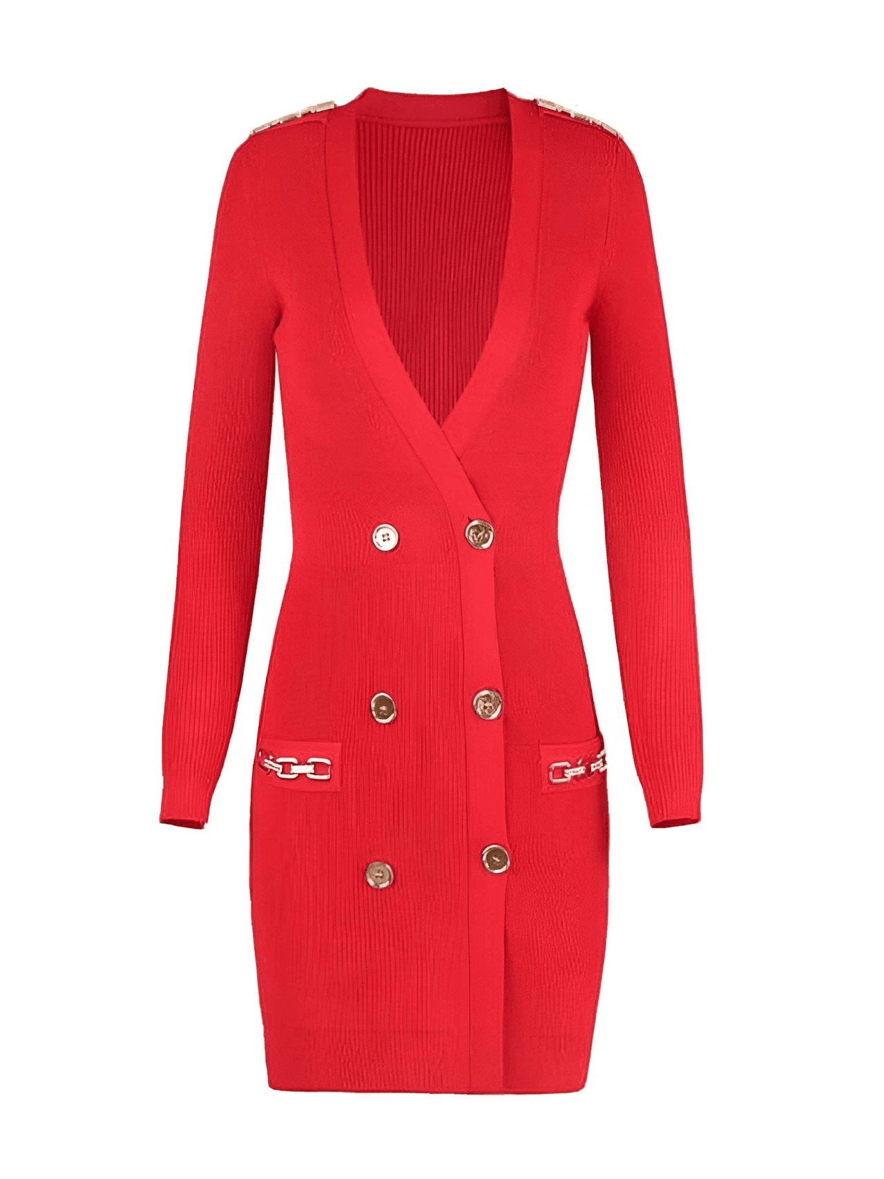 Elegant Women V-Neck Gold Chain Knit Dress -, Dresses , Drestiny , Australia, Black, Brown, Canada, Chocolate, FR, L, Light Blue, Long Sleeves, M, Mini Dresses, New Zealand, Red, S, United Kingdom, United States, White, XL , Drestiny , www.shopdrestiny.com