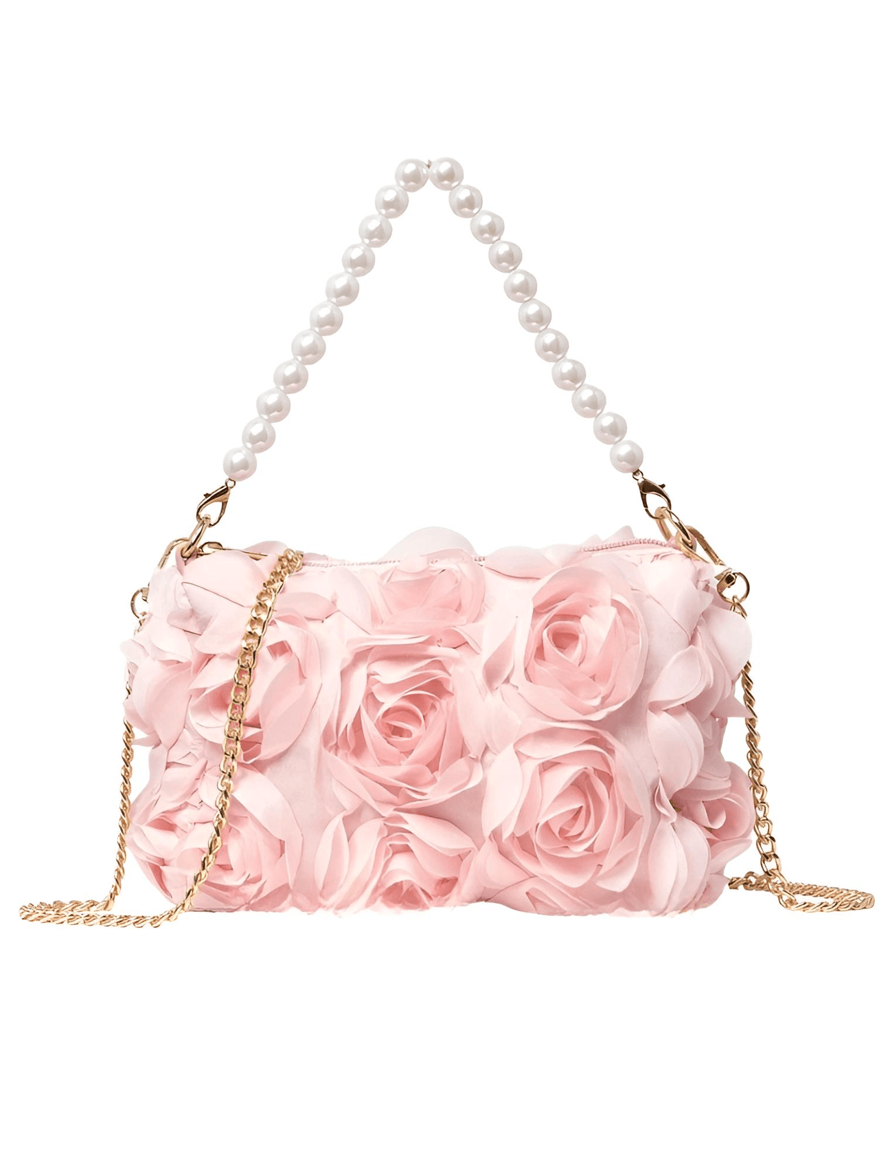 Elegant Rose Flower Dinner Bag Faux Pearl Handbag Metal Chain Crossbody Bag, Drestiny, Handbags, Purses, United States, Canada, Australia, New Zealand, United Kingdom, Flower Handbags, Floral Handbags, Small flower handbags, flower handbags for women, Pink, Purple, Pink Handbags, Purple Handbags, Lavender, Ivory, White, Deep Pink, Black, shopdrestiny.com