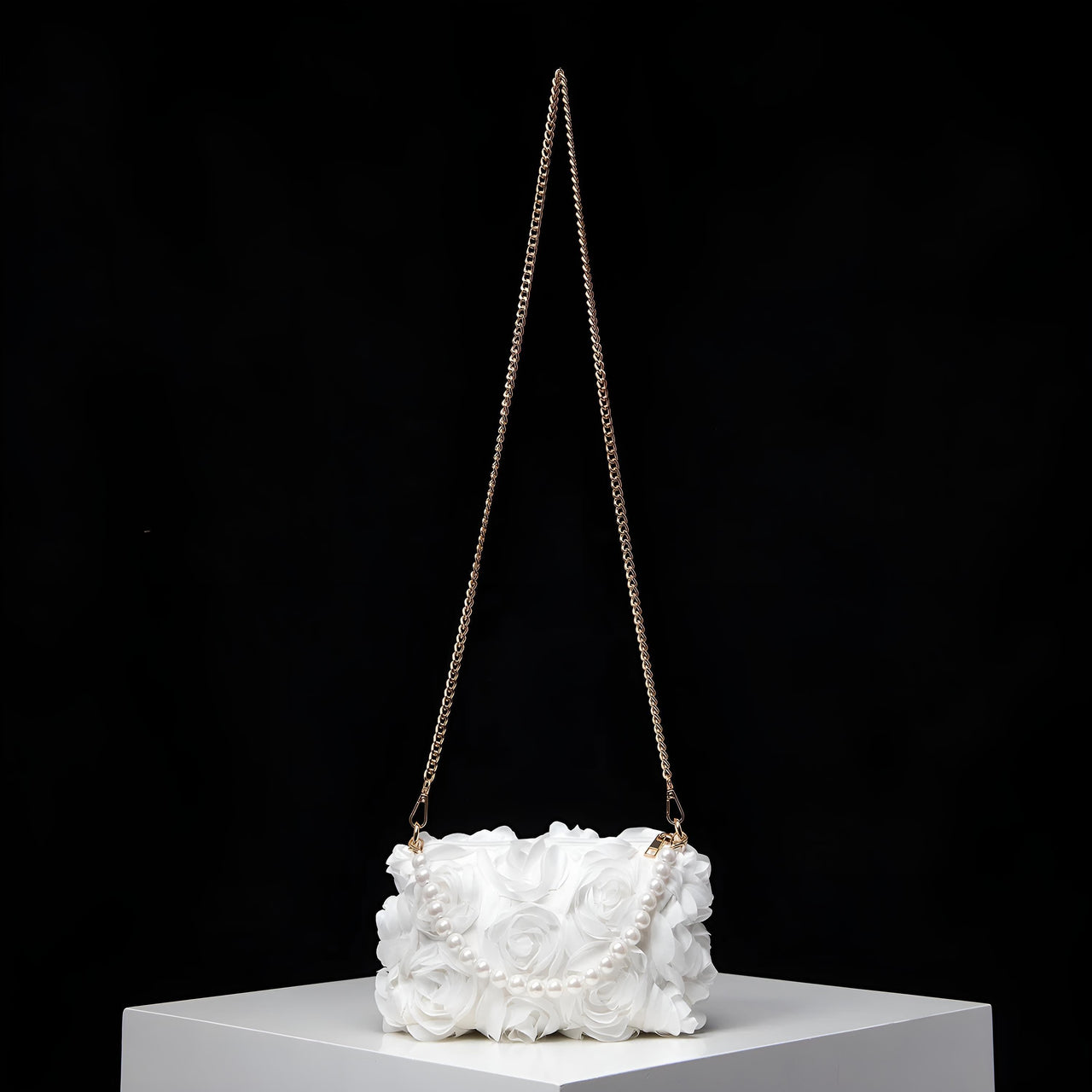 Elegant Rose Flower Dinner Bag Faux Pearl Handbag Metal Chain Crossbody Bag, Drestiny, Handbags, Purses, United States, Canada, Australia, New Zealand, United Kingdom, Flower Handbags, Floral Handbags, Small flower handbags, flower handbags for women, Pink, Purple, Pink Handbags, Purple Handbags, Lavender, Ivory, White, shopdrestiny.com