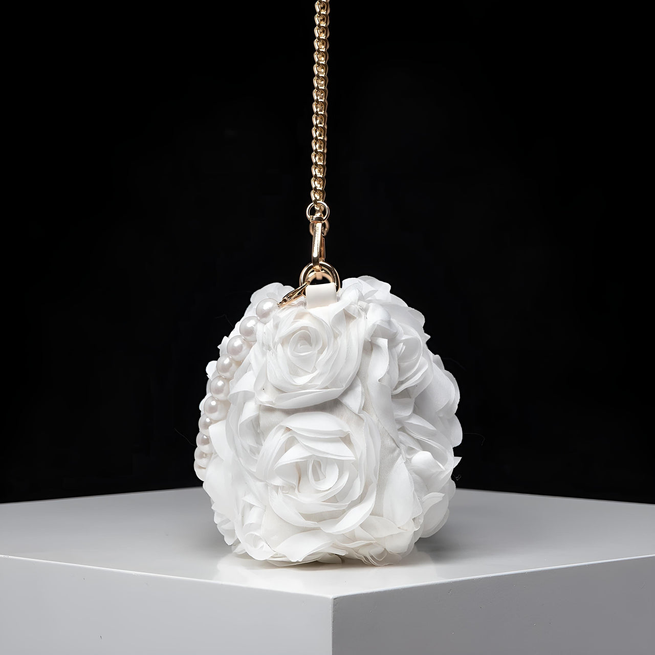 Elegant Rose Flower Dinner Bag Faux Pearl Handbag Metal Chain Crossbody Bag, Drestiny, Handbags, Purses, United States, Canada, Australia, New Zealand, United Kingdom, Flower Handbags, Floral Handbags, Small flower handbags, flower handbags for women, Pink, Purple, Pink Handbags, Purple Handbags, Lavender, Ivory, White, shopdrestiny.com
