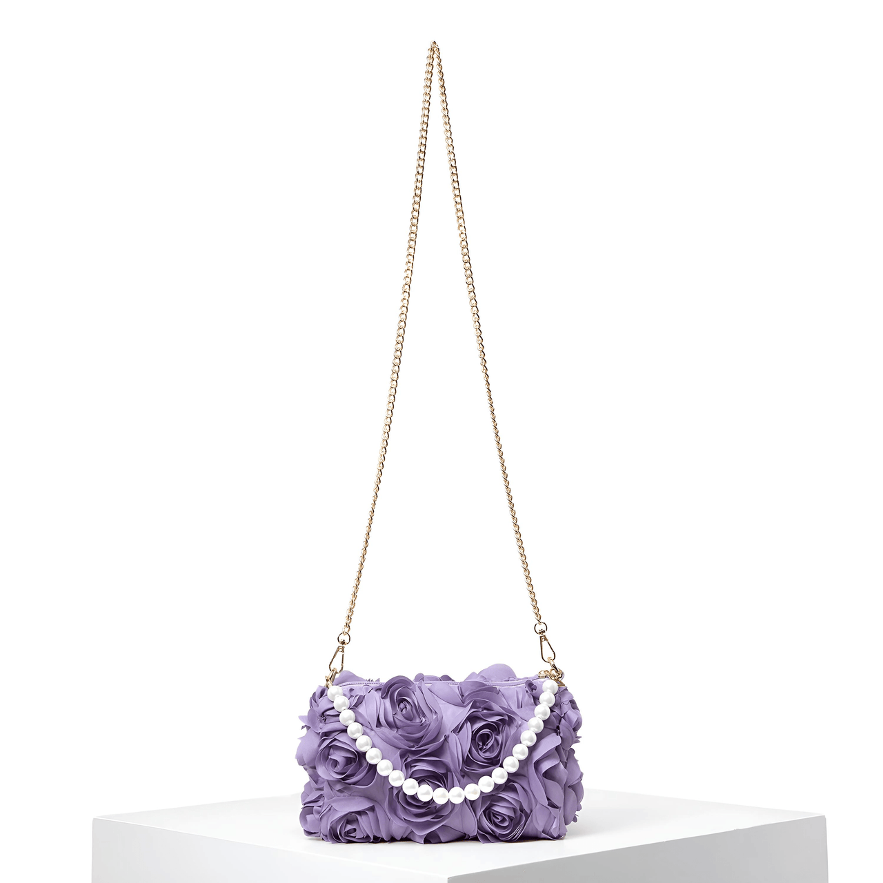 Elegant Rose Flower Dinner Bag Faux Pearl Handbag Metal Chain Crossbody Bag, Drestiny, Handbags, Purses, United States, Canada, Australia, New Zealand, United Kingdom, Flower Handbags, Floral Handbags, Small flower handbags, flower handbags for women, Pink, Purple, Pink Handbags, Purple Handbags, Lavender, Ivory, White, shopdrestiny.com