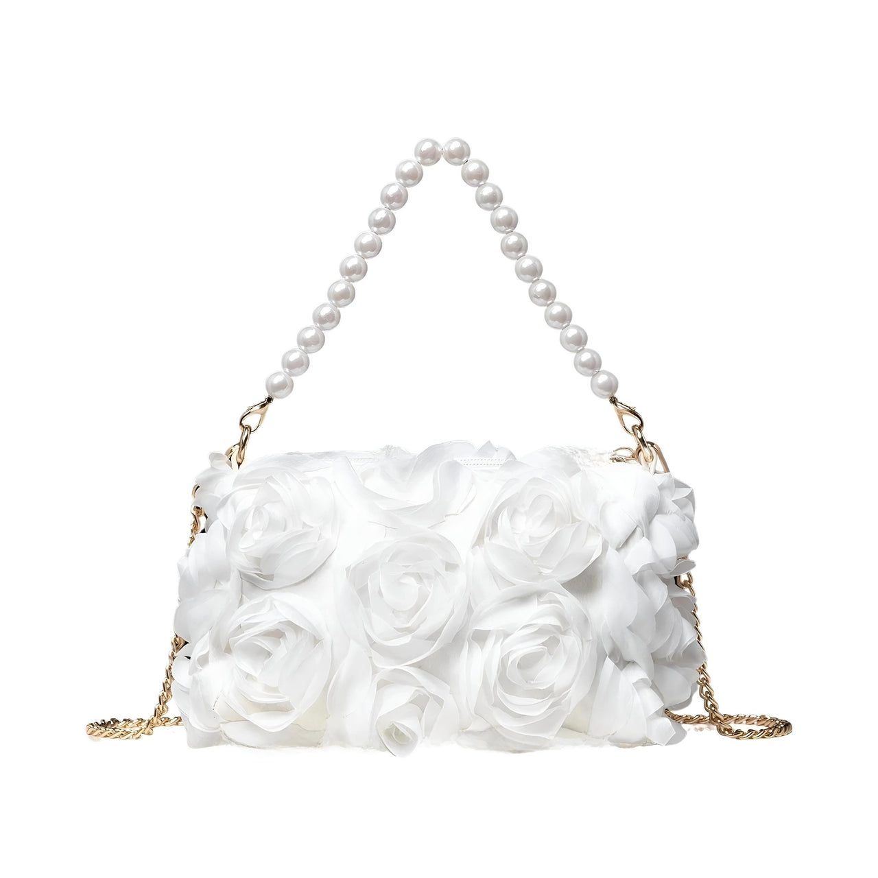 Elegant Rose Flower Dinner Bag Faux Pearl Handbag Metal Chain Crossbody Bag, Drestiny, Handbags, Purses, United States, Canada, Australia, New Zealand, United Kingdom, Flower Handbags, Floral Handbags, Small flower handbags, flower handbags for women, Pink, Purple, Pink Handbags, Purple Handbags, Lavender, Ivory, White, shopdrestiny.com