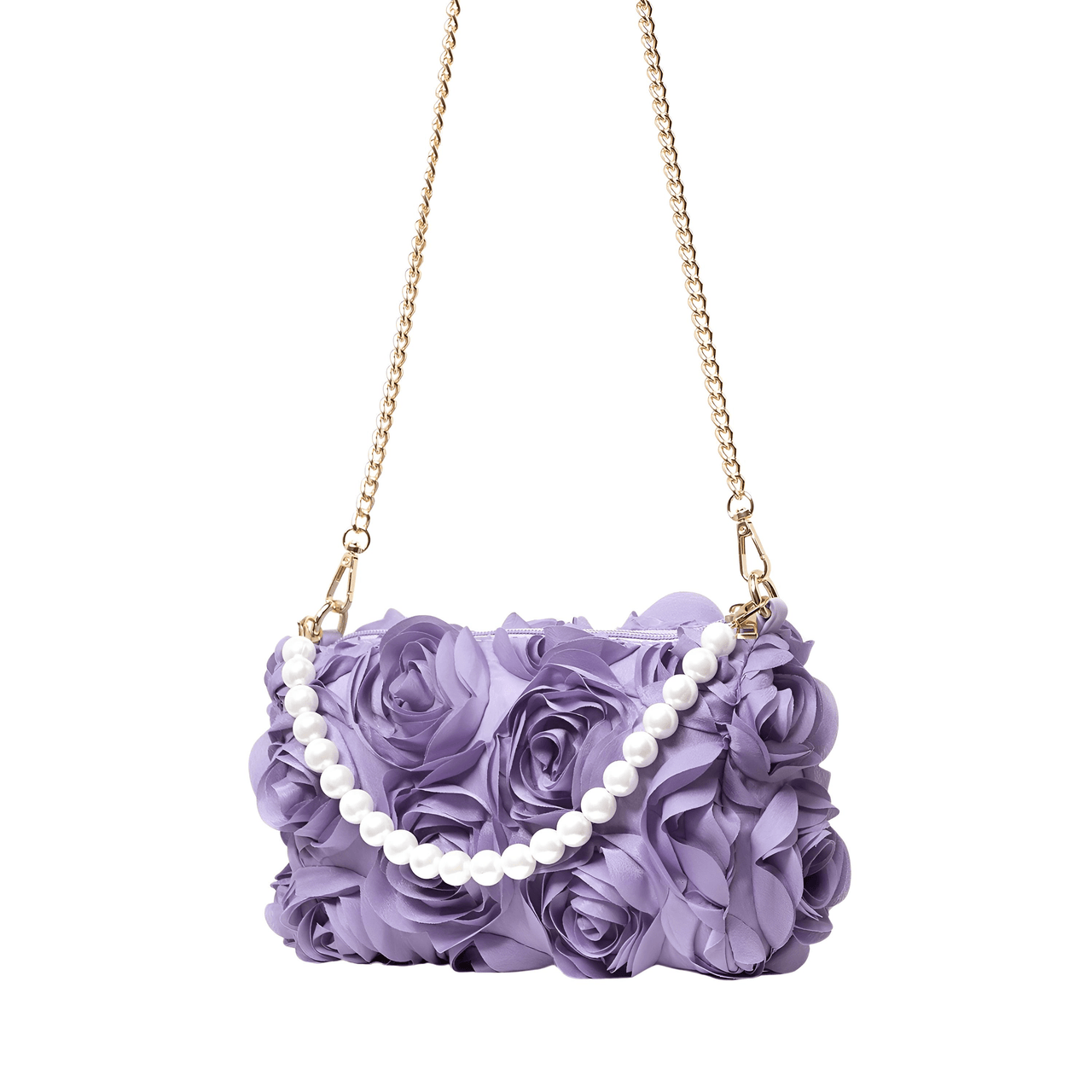 Elegant Rose Flower Dinner Bag Faux Pearl Handbag Metal Chain Crossbody Bag, Drestiny, Handbags, Purses, United States, Canada, Australia, New Zealand, United Kingdom, Flower Handbags, Floral Handbags, Small flower handbags, flower handbags for women, Pink, Purple, Pink Handbags, Purple Handbags, Lavender, Ivory, White, shopdrestiny.com