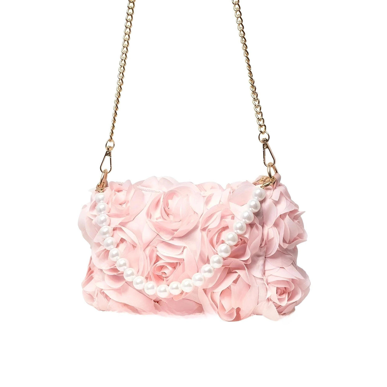 Elegant Rose Flower Dinner Bag Faux Pearl Handbag Metal Chain Crossbody Bag, Drestiny, Handbags, Purses, United States, Canada, Australia, New Zealand, United Kingdom, Flower Handbags, Floral Handbags, Small flower handbags, flower handbags for women, Pink, Purple, Pink Handbags, Purple Handbags, Lavender, Ivory, White, shopdrestiny.com