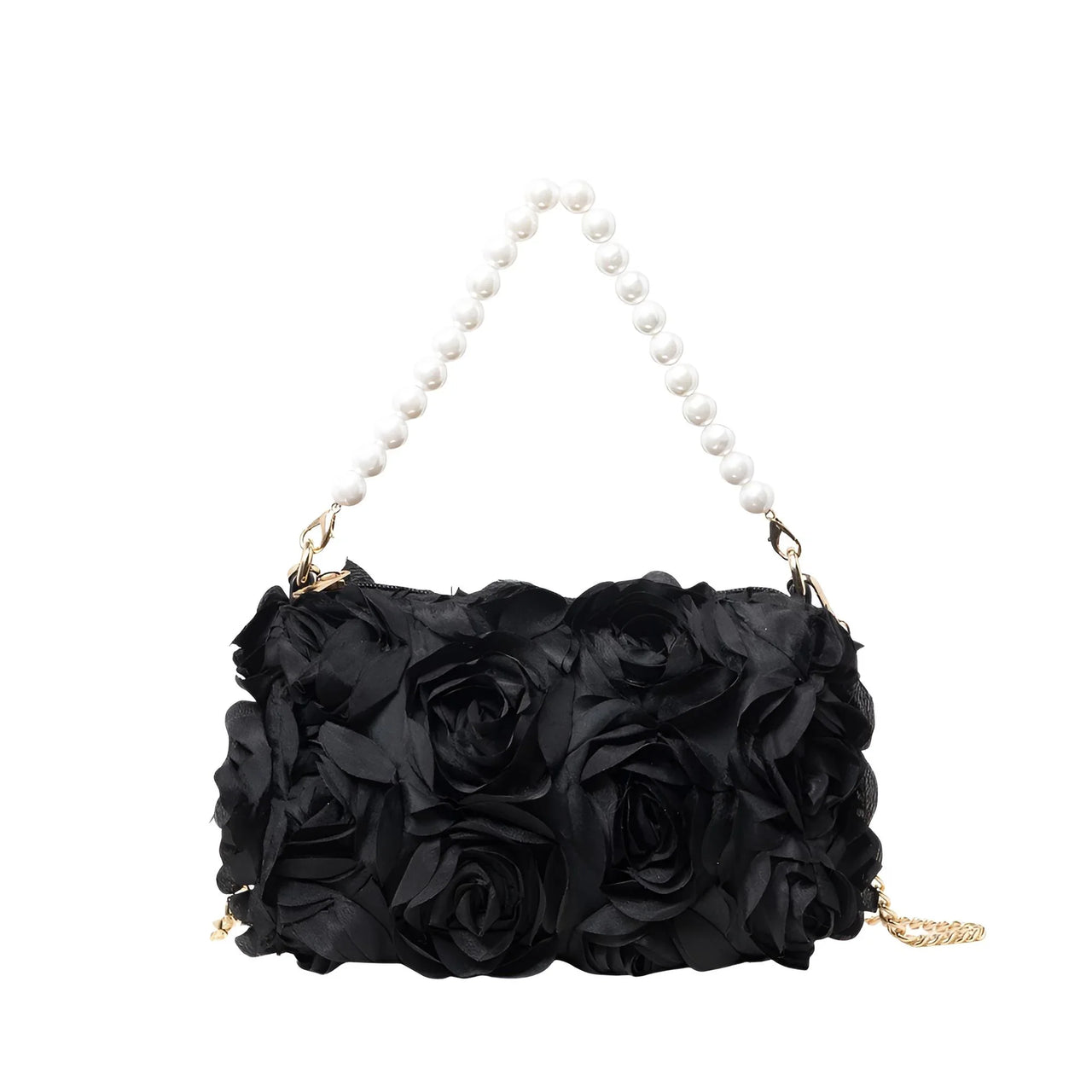 Elegant Rose Flower Dinner Bag Faux Pearl Handbag Metal Chain Crossbody Bag, Drestiny, Handbags, Purses, United States, Canada, Australia, New Zealand, United Kingdom, Flower Handbags, Floral Handbags, Small flower handbags, flower handbags for women, Pink, Purple, Pink Handbags, Purple Handbags, Lavender, Ivory, White, Deep Pink, Black, shopdrestiny.com