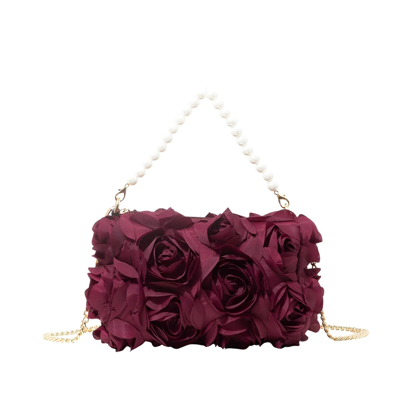 Elegant Rose Flower Dinner Bag Faux Pearl Handbag Metal Chain Crossbody Bag, Drestiny, Handbags, Purses, United States, Canada, Australia, New Zealand, United Kingdom, Flower Handbags, Floral Handbags, Small flower handbags, flower handbags for women, Pink, Purple, Pink Handbags, Purple Handbags, Lavender, Ivory, White, Deep Pink, Black, shopdrestiny.com