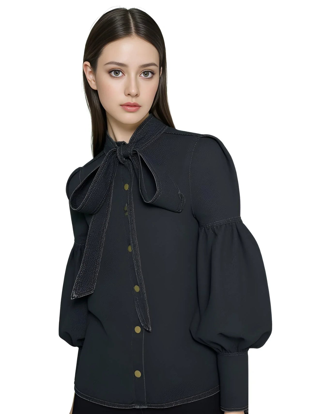 Fashion Blouse Women's Denim Puff Sleeve Tops For Urban Lady High Neck Shirts Tops Women -, Blouses , Drestiny , 10, 12, 14, 16, 4, 6, 8, Australia, Blouses, Casual Shirts, Dark Blue, Dress Shirts, FR, Grey, L, Light Blue, Long Sleeves, M, New Zealand, S, United Kingdom, United States, XL, XXL, XXXL , Drestiny , www.shopdrestiny.com