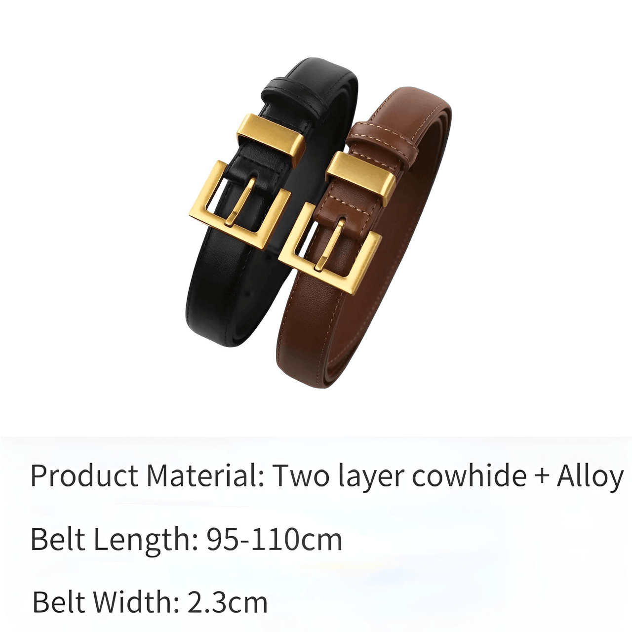 Fashion Leather Square Gold Buckle Belt Minimalist Jeans Clothing Accessories Luxury Designer Brand Belt for Women, Drestiny, Belts, Accessories For Women, Leather Belts, Black Leather Belt, Brown Leather Belt, Gender_Women, United States, Canada, Australia, New Zealand, United Kingdom, Brown, Black, 105cm, shopdrestiny.com