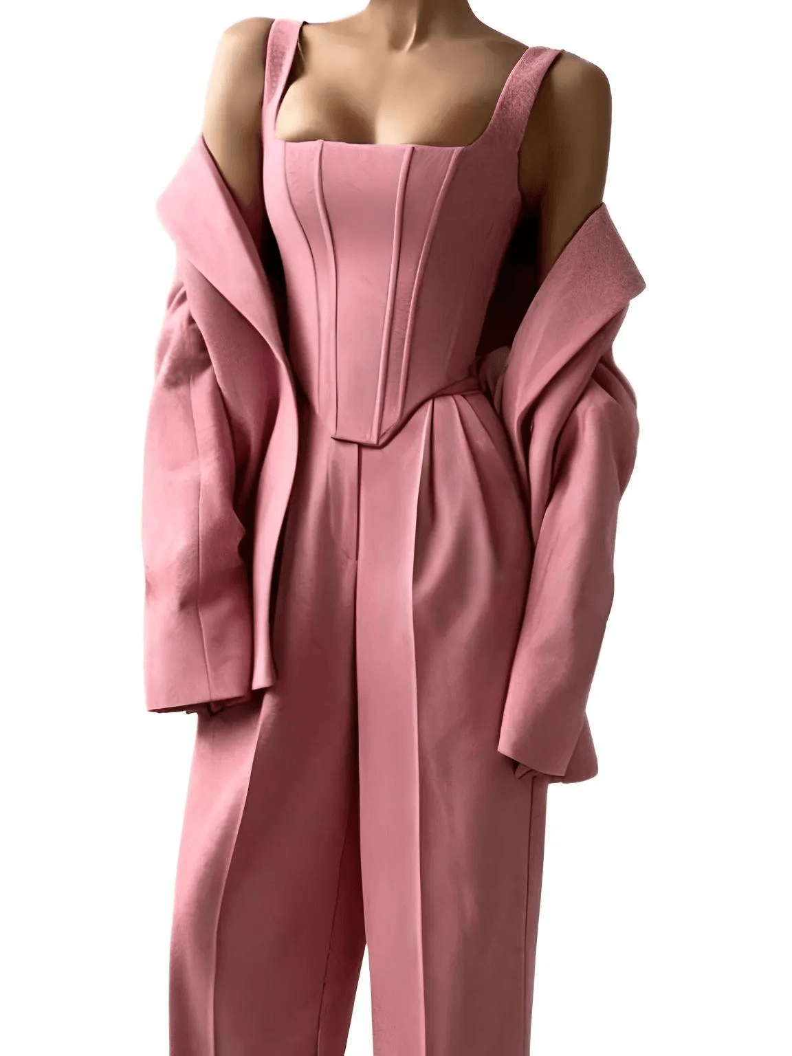 Fish Bone Top Blazer Pants Sets 3 Pieces For Women Solid One Button Jacket Crop Tops High Waist Pocket Pants Lady Office Set, Drestiny, Pant Sets, Pant Suits, Sets, Blazers, Jackets, Crop Tops, 3 Piece Grey Suit for Women, 3 Piece Pink Suit for Women, Dress Pants, Casual Pants, Pantsuits, S, M, L, United States, Australia, New Zealand, United Kingdom, Sleeveless, Long Sleeve, Grey, Pink, shopdrestiny.com