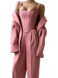 Thumbnail for Fish Bone Top Blazer Pants Sets 3 Pieces For Women Solid One Button Jacket Crop Tops High Waist Pocket Pants Lady Office Set, Drestiny, Pant Sets, Pant Suits, Sets, Blazers, Jackets, Crop Tops, 3 Piece Grey Suit for Women, 3 Piece Pink Suit for Women, Dress Pants, Casual Pants, Pantsuits, S, M, L, United States, Australia, New Zealand, United Kingdom, Sleeveless, Long Sleeve, Grey, Pink, shopdrestiny.com