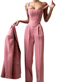 Thumbnail for Fish Bone Top Blazer Pants Sets 3 Pieces For Women Solid One Button Jacket Crop Tops High Waist Pocket Pants Lady Office Set, Drestiny, Pant Sets, Pant Suits, Sets, Blazers, Jackets, Crop Tops, 3 Piece Grey Suit for Women, 3 Piece Pink Suit for Women, Dress Pants, Casual Pants, Pantsuits, S, M, L, United States, Australia, New Zealand, United Kingdom, Sleeveless, Long Sleeve, Grey, Pink, shopdrestiny.com