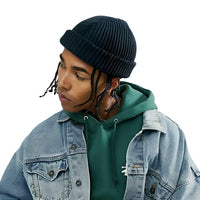 Thumbnail for Person wearing a black beanie, green hoodie, and denim jacket on a white background