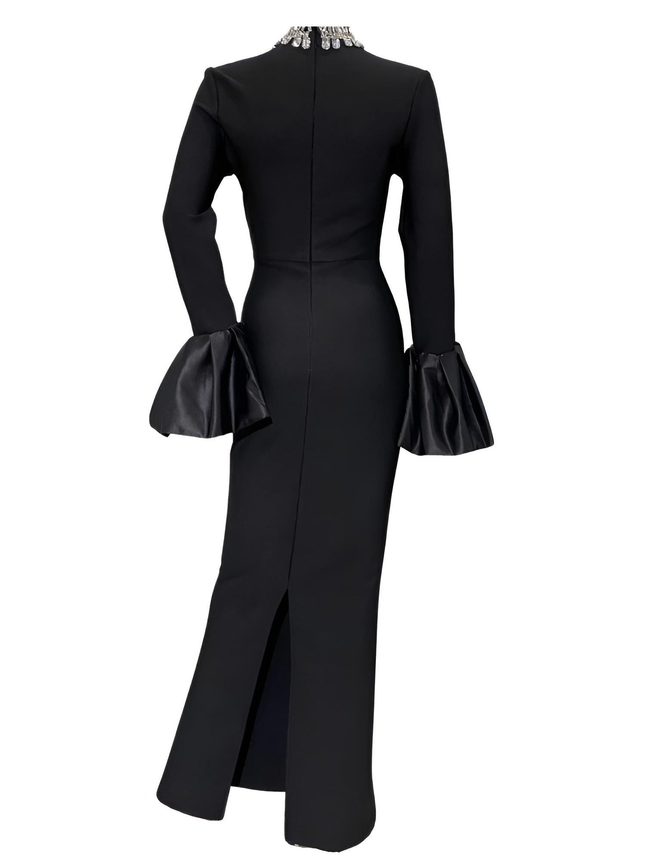 Flare Sleeve Shining Diamond Neck Long Dress Elegant Woman Black Bandage Evening Party Dress Cocktail Party Outfit, Drestiny, Ankle Length Dresses, Cocktail Dresses, Hollywood Dresses, Long Black Dresses, Maxi Dresses, Black, Silver, Diamond Dresses, Long Sleeves, Long Sleeve Dresses, United States, Canada, Australia, New Zealand, United Kingdom, XS, S, M, L, XL, shopdrestiny.com