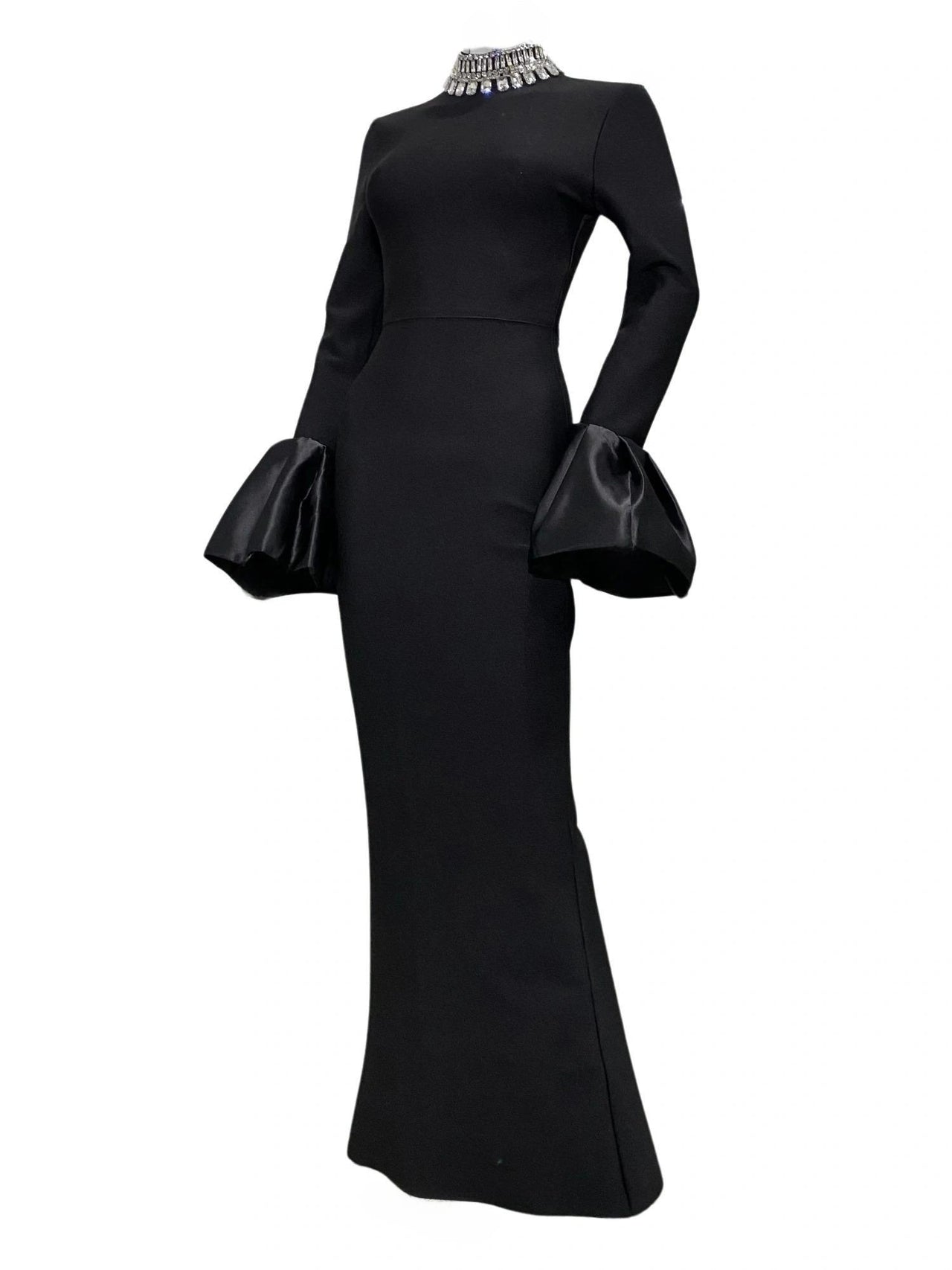 Flare Sleeve Shining Diamond Neck Long Dress Elegant Woman Black Bandage Evening Party Dress Cocktail Party Outfit, Drestiny, Ankle Length Dresses, Cocktail Dresses, Hollywood Dresses, Long Black Dresses, Maxi Dresses, Black, Silver, Diamond Dresses, Long Sleeves, Long Sleeve Dresses, United States, Canada, Australia, New Zealand, United Kingdom, XS, S, M, L, XL, shopdrestiny.com