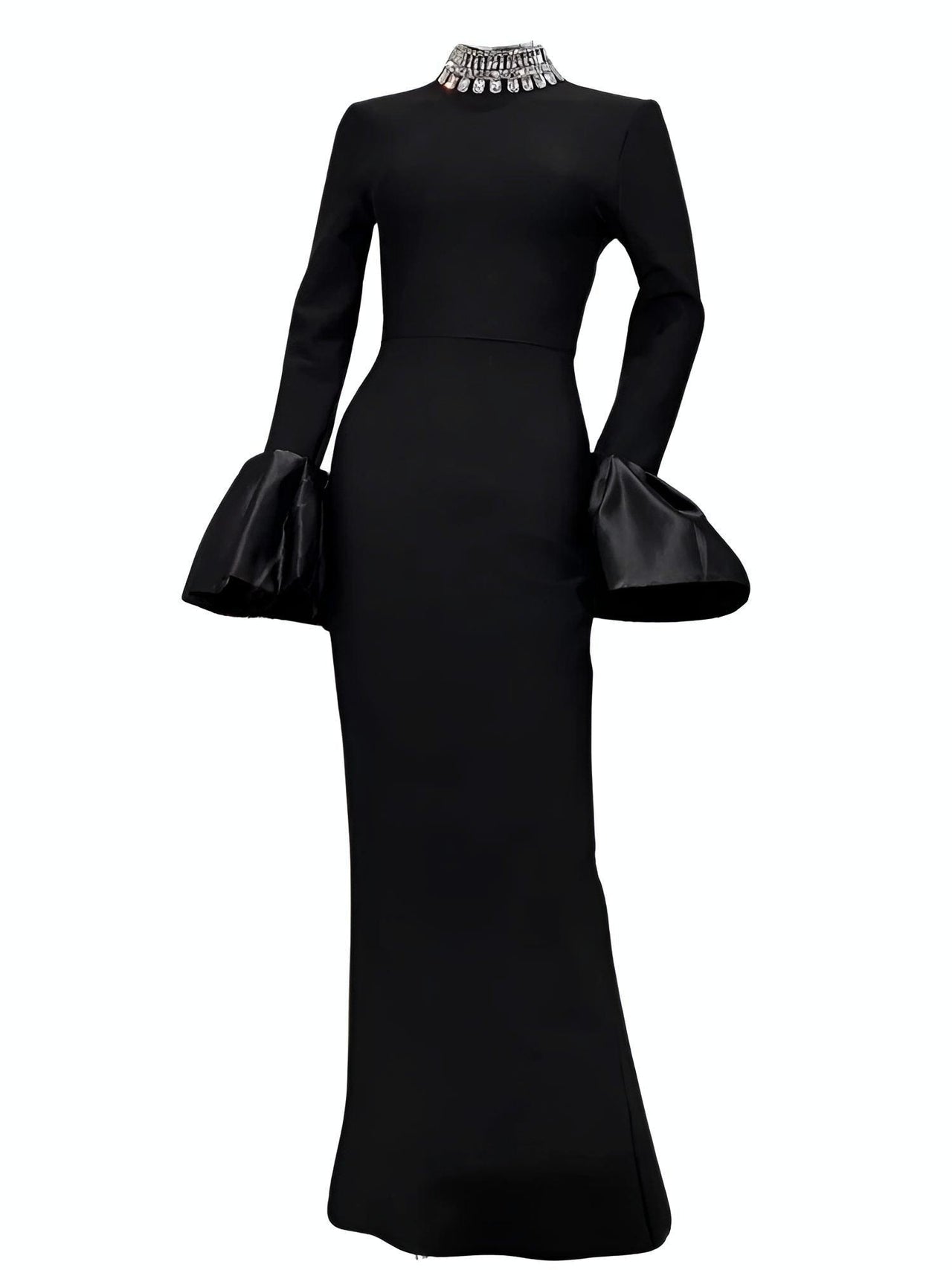 Flare Sleeve Shining Diamond Neck Long Dress Elegant Woman Black Bandage Evening Party Dress Cocktail Party Outfit, Drestiny, Ankle Length Dresses, Cocktail Dresses, Hollywood Dresses, Long Black Dresses, Maxi Dresses, Black, Silver, Diamond Dresses, Long Sleeves, Long Sleeve Dresses, United States, Canada, Australia, New Zealand, United Kingdom, XS, S, M, L, XL, shopdrestiny.com