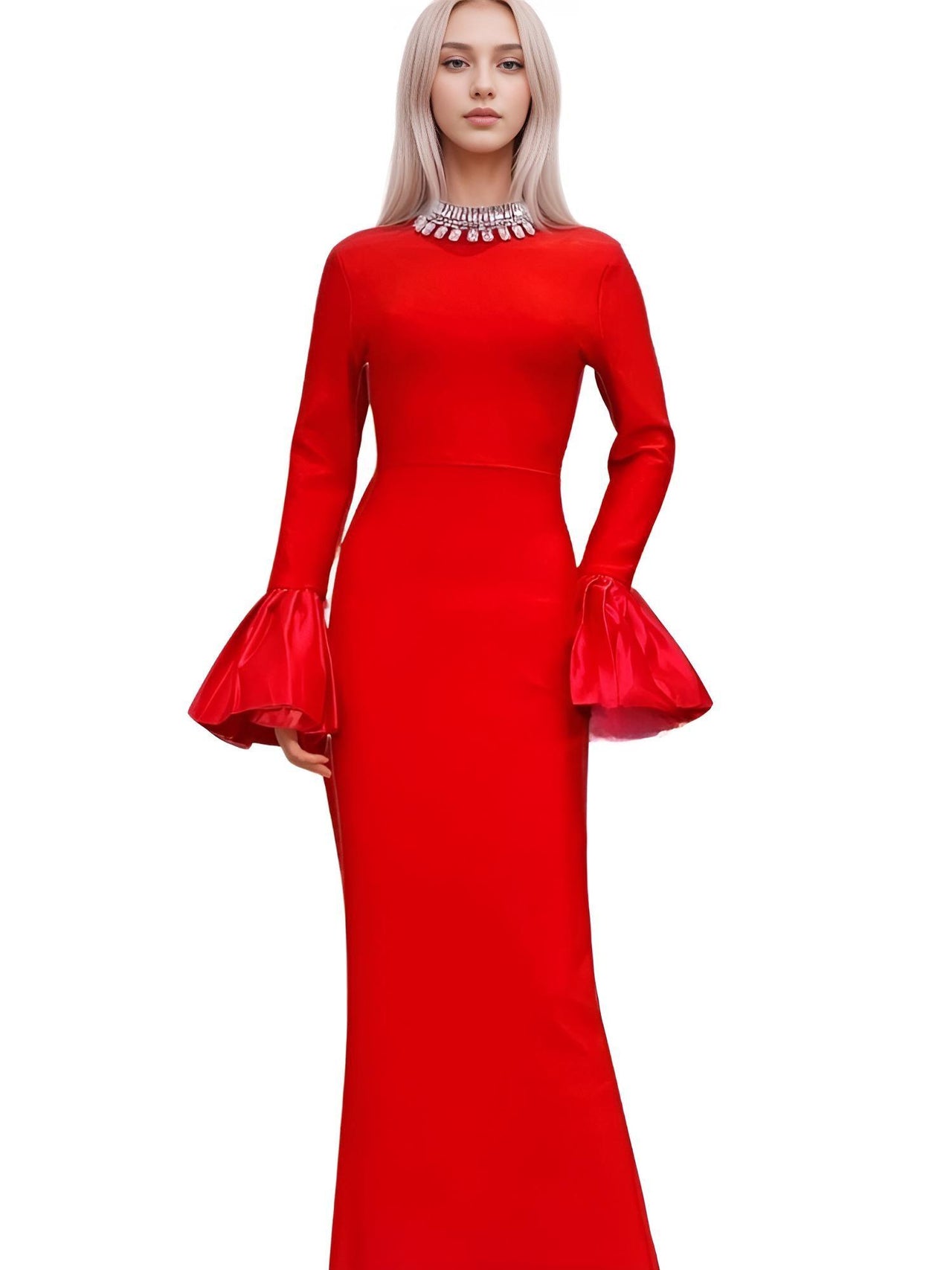 Flare Sleeve Shining Diamond Neck Long Dress Elegant Woman Black Bandage Evening Party Dress Cocktail Party Outfit, Drestiny, Ankle Length Dresses, Cocktail Dresses, Hollywood Dresses, Long Black Dresses, Maxi Dresses, Black, Silver, Diamond Dresses, Long Sleeves, Long Sleeve Dresses, Red, Red Long Dresses, Red Maxi Dresses, Red Long Sleeve Dresses, United States, Canada, Australia, New Zealand, United Kingdom, XS, S, M, L, XL, shopdrestiny.com