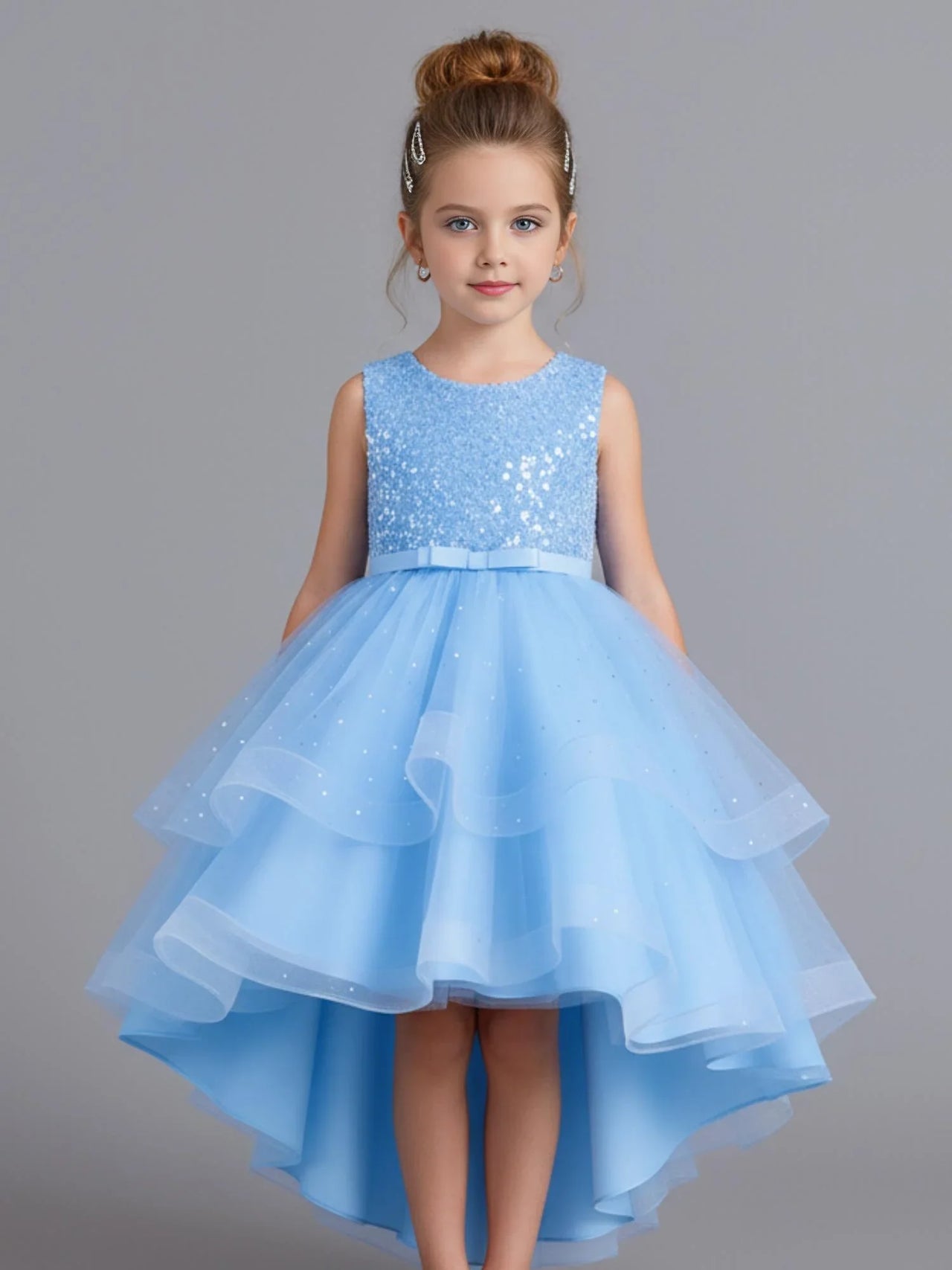 Flower Girl's Trailing Sequin Dress Baby Wedding Christmas Party Dress Teenager Children Kids Elegant Dress for 3-15Years