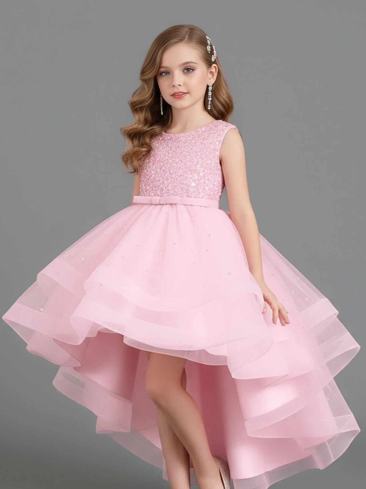 Flower Girl's Trailing Sequin Dress Baby Wedding Christmas Party Dress Teenager Children Kids Elegant Dress for 3-15Years