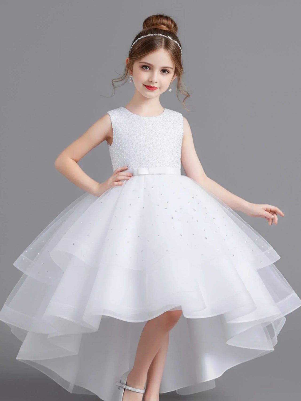 Flower Girl's Trailing Sequin Dress Baby Wedding Christmas Party Dress Teenager Children Kids Elegant Dress for 3-15Years