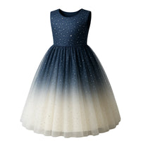 Thumbnail for Navy blue to white gradient dress with star pattern on a white background