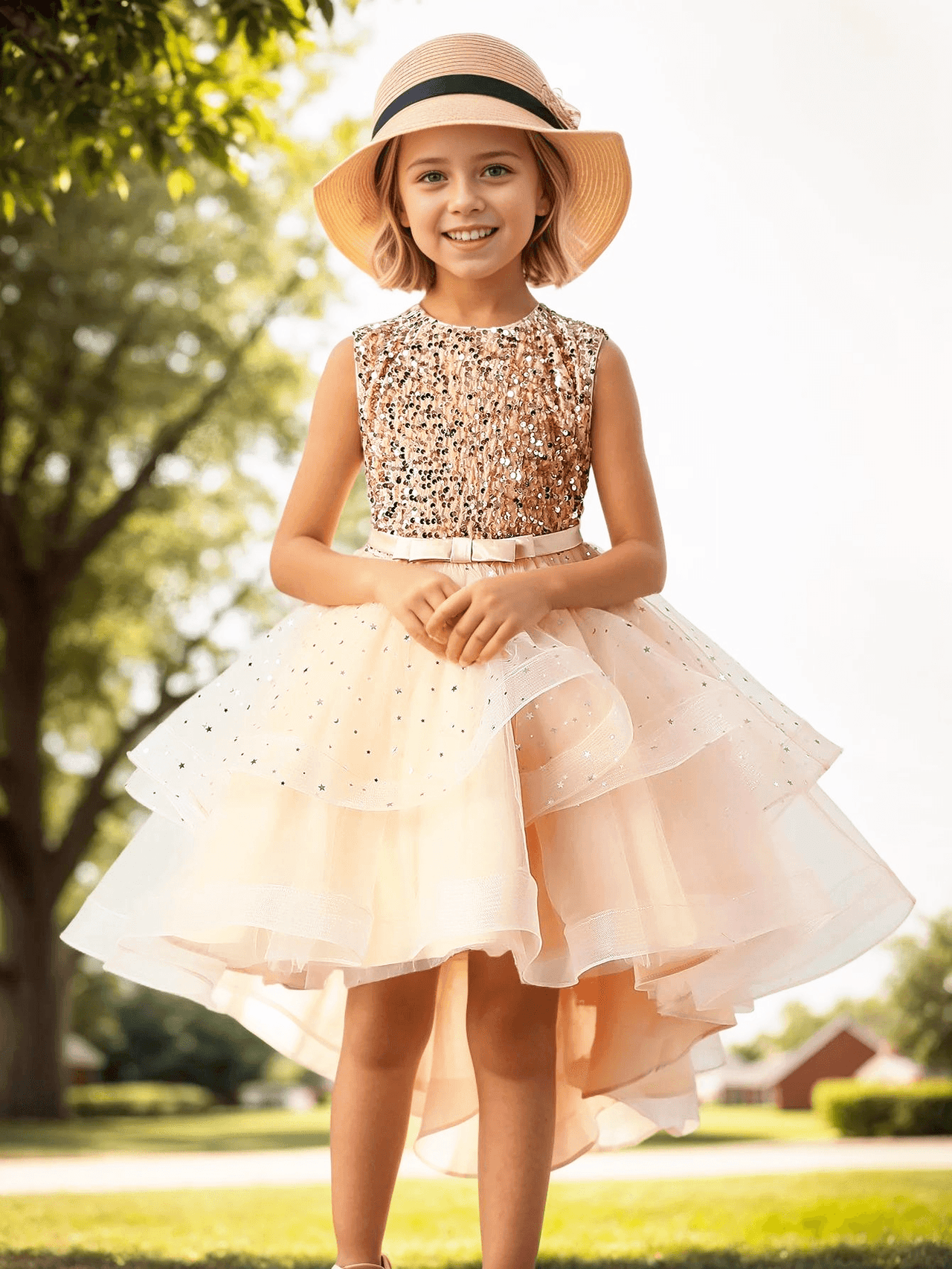 Flower Girl's Trailing Sequin Dress Baby Wedding Christmas Party Trailing Dress Teenager Children Kids Elegant Dress for 3-15Years, Drestiny, Dresses, Midi Dresses, Sleeveless, United States, USA, Canada, Australia, New Zealand, United Kingdom, UK, 3-4T, 5T, 6-7T, 8Y, 9-10Y, 11-12Y, 13-14Y, Gold, Wine Red, Sky Blue, Purple, Pink, White, Navy, girls' flower girl dresses, girls' formal trailing dresses, shopdrestiny.com