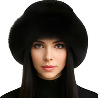 Thumbnail for Woman wearing a black fur hat on a white background