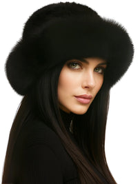 Thumbnail for Woman wearing a black fur hat on a white background