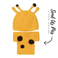 Thumbnail for Yellow baby hat and diaper cover set with black accents on a white background