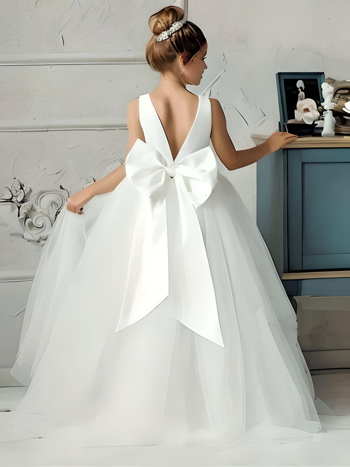 Girl's Long White Dresses For Weddings, Formal Evenings, Birthday Parties or Kid's First Communion -, Dress , Drestiny , 10, 10T, 12, 12T, 2T, 4T, 6T, 8T, Australia, Dark Blue, Dark Pink, Dark Red, Dresses, Girls, New Zealand, Sleeveless, TD, United Kingdom, United States, White , Drestiny , www.shopdrestiny.com