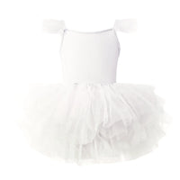 Thumbnail for Bright white ballet tutu dress with pom pom sleeves on a white background