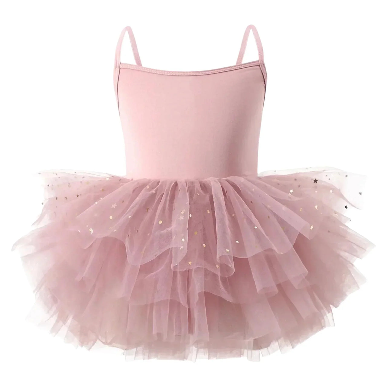 Dark pink glitter ballet tutu dress with thin straps on a white background