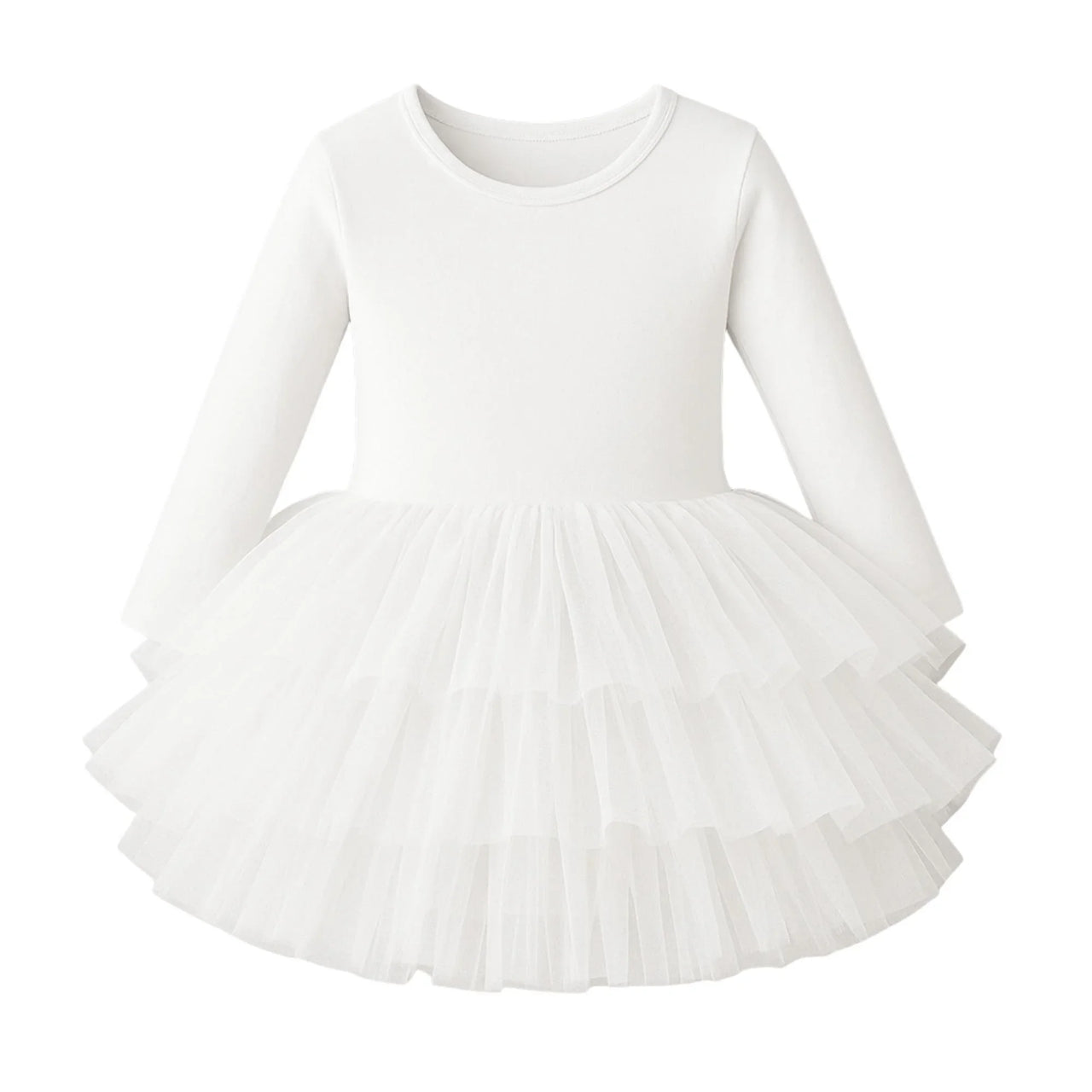 White long sleeved ballet tutu dress on a white background