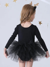 Thumbnail for Child wearing a black long sleeved ballet tutu dress against a white background with gold stars.