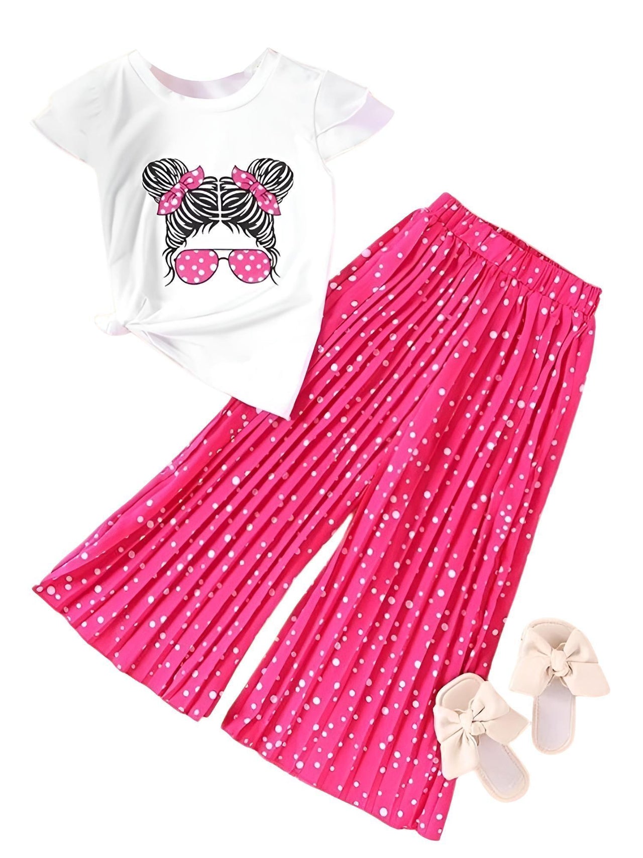 Girls Fashion Short Sleeved T-Shirt + Wide Leg Pants Casual Two-Piece Set Kids Clothes -, Outfit Sets , Drestiny , 2T, 3T, 4T, 5T, 6T, 7T, Australia, Brown, Canada, Casual Pants, Casual Shirts, Deep Pink, Girls, Green, New Zealand, Orange, Pant Sets, Short Sleeves, T-Shirts, TD, United Kingdom, United States, White, Yellow , Drestiny , www.shopdrestiny.com