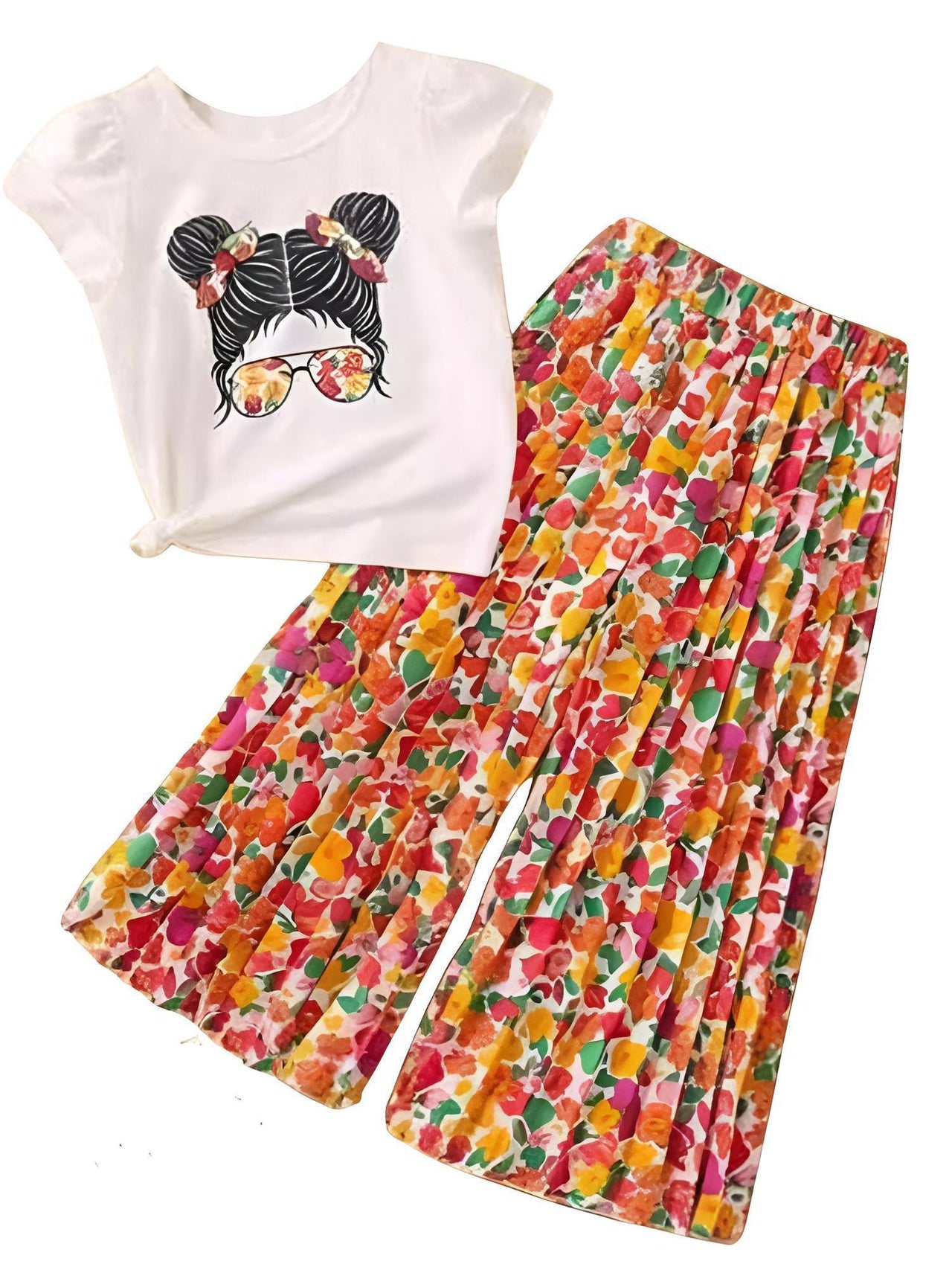 Girls Fashion Short Sleeved T-Shirt + Wide Leg Pants Casual Two-Piece Set Kids Clothes -, Outfit Sets , Drestiny , 2T, 3T, 4T, 5T, 6T, 7T, Australia, Brown, Canada, Casual Pants, Casual Shirts, Deep Pink, Girls, Green, New Zealand, Orange, Pant Sets, Short Sleeves, T-Shirts, TD, United Kingdom, United States, White, Yellow , Drestiny , www.shopdrestiny.com
