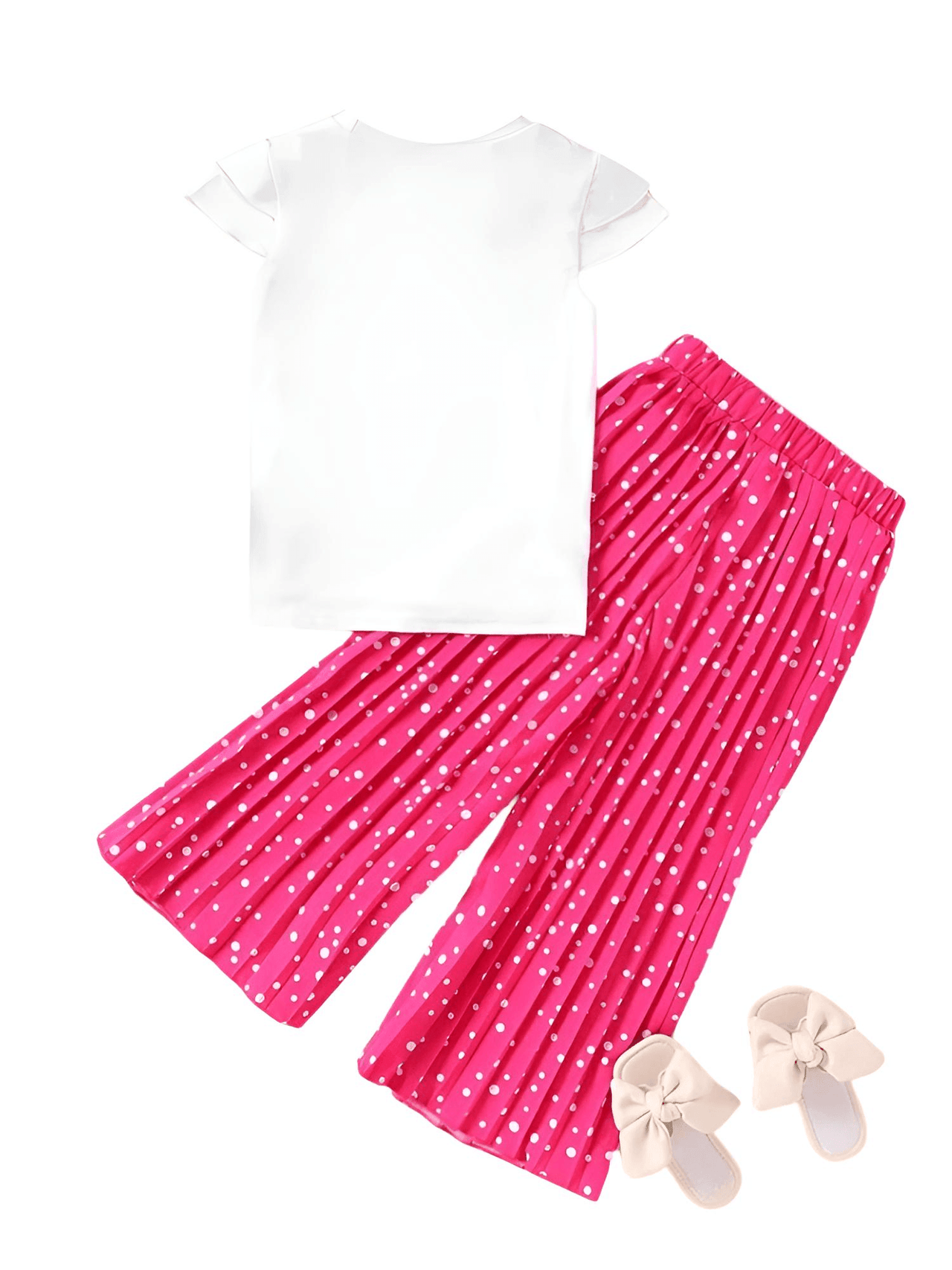 Girls Fashion Short Sleeved T-Shirt + Wide Leg Pants Casual Two-Piece Set Kids Clothes -, Outfit Sets , Drestiny , 2T, 3T, 4T, 5T, 6T, 7T, Australia, Brown, Canada, Casual Pants, Casual Shirts, Deep Pink, Girls, Green, New Zealand, Orange, Pant Sets, Short Sleeves, T-Shirts, TD, United Kingdom, United States, White, Yellow , Drestiny , www.shopdrestiny.com