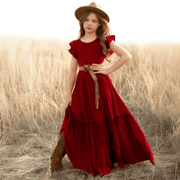 Thumbnail for Long Girl's Lace Floral Dress, Drestiny, Dresses, Ankle-Length Dresses, Maxi Dresses, Short Sleeves, 4Y, 6Y, 8Y, 10Y, 12Y, 14Y, United States, USA, Canada, Australia, New Zealand, United Kingdom, UK, White, Wine Red, Pink Champagne, Berry, Olive Green, girls summer dresses, flower girl dresses, summer dresses for girls ages 4-14, white summer dress girl, shopdrestiny.com