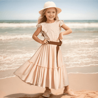 Thumbnail for Long Girl's Lace Floral Dress, Drestiny, Dresses, Ankle-Length Dresses, Maxi Dresses, Short Sleeves, 4Y, 6Y, 8Y, 10Y, 12Y, 14Y, United States, USA, Canada, Australia, New Zealand, United Kingdom, UK, White, Wine Red, Pink Champagne, Berry, Olive Green, girls summer dresses, flower girl dresses, summer dresses for girls ages 4-14, white summer dress girl, shopdrestiny.com