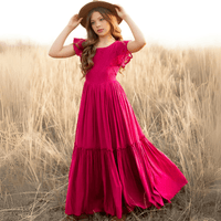 Thumbnail for Long Girl's Lace Floral Dress, Drestiny, Dresses, Ankle-Length Dresses, Maxi Dresses, Short Sleeves, 4Y, 6Y, 8Y, 10Y, 12Y, 14Y, United States, USA, Canada, Australia, New Zealand, United Kingdom, UK, White, Wine Red, Pink Champagne, Berry, Olive Green, girls summer dresses, flower girl dresses, summer dresses for girls ages 4-14, white summer dress girl, shopdrestiny.com