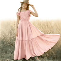 Thumbnail for Long Girl's Lace Floral Dress, Drestiny, Dresses, Ankle-Length Dresses, Maxi Dresses, Short Sleeves, 4Y, 6Y, 8Y, 10Y, 12Y, 14Y, United States, USA, Canada, Australia, New Zealand, United Kingdom, UK, White, Wine Red, Pink Champagne, Berry, Olive Green, girls summer dresses, flower girl dresses, summer dresses for girls ages 4-14, white summer dress girl, shopdrestiny.com