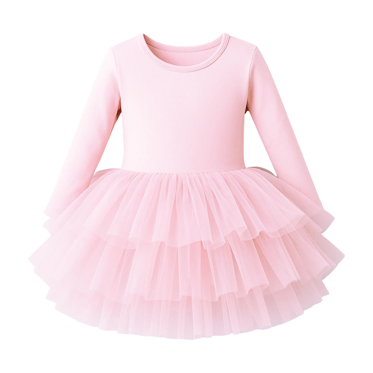 Pink long sleeved ballet tutu dress on a white background