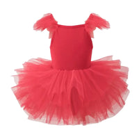 Thumbnail for Red ballet tutu dress with pom pom sleeves on a white background
