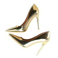 Thumbnail for Gold high-heeled pumps on a white background