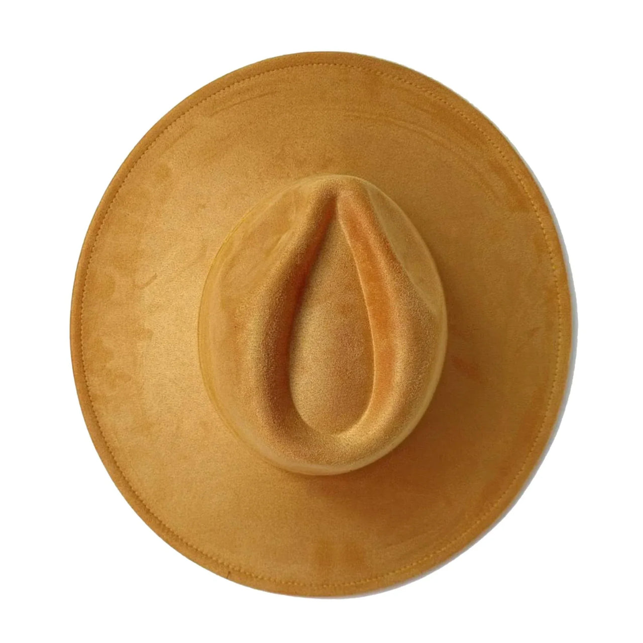 Golden yellow wide brimmed hat on a white background